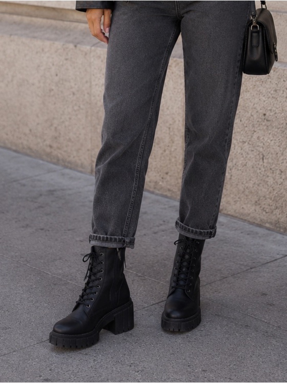 Women’s Black Chunky Lace-Up Combat Boots